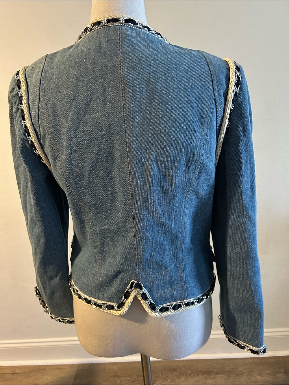 Veronica Beard Milla Jean Blue Tweed-Trim Denim Jacket - Picture 5 of 9